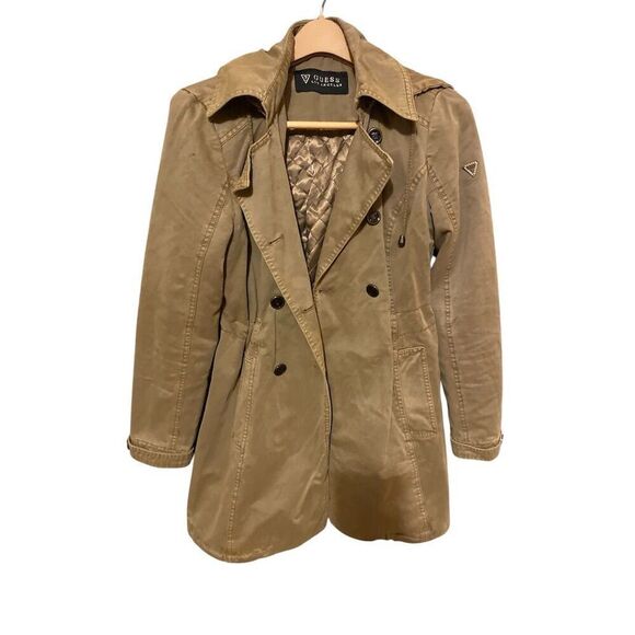 Guess Women's Beige Hooded Double-Breasted Jacket Size M Mid-Length - Picture 3 of 13